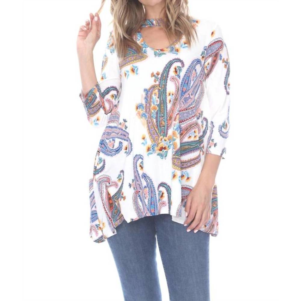 NEW COLLECTIVE RACK paisley print flare top with pocket in multicolor